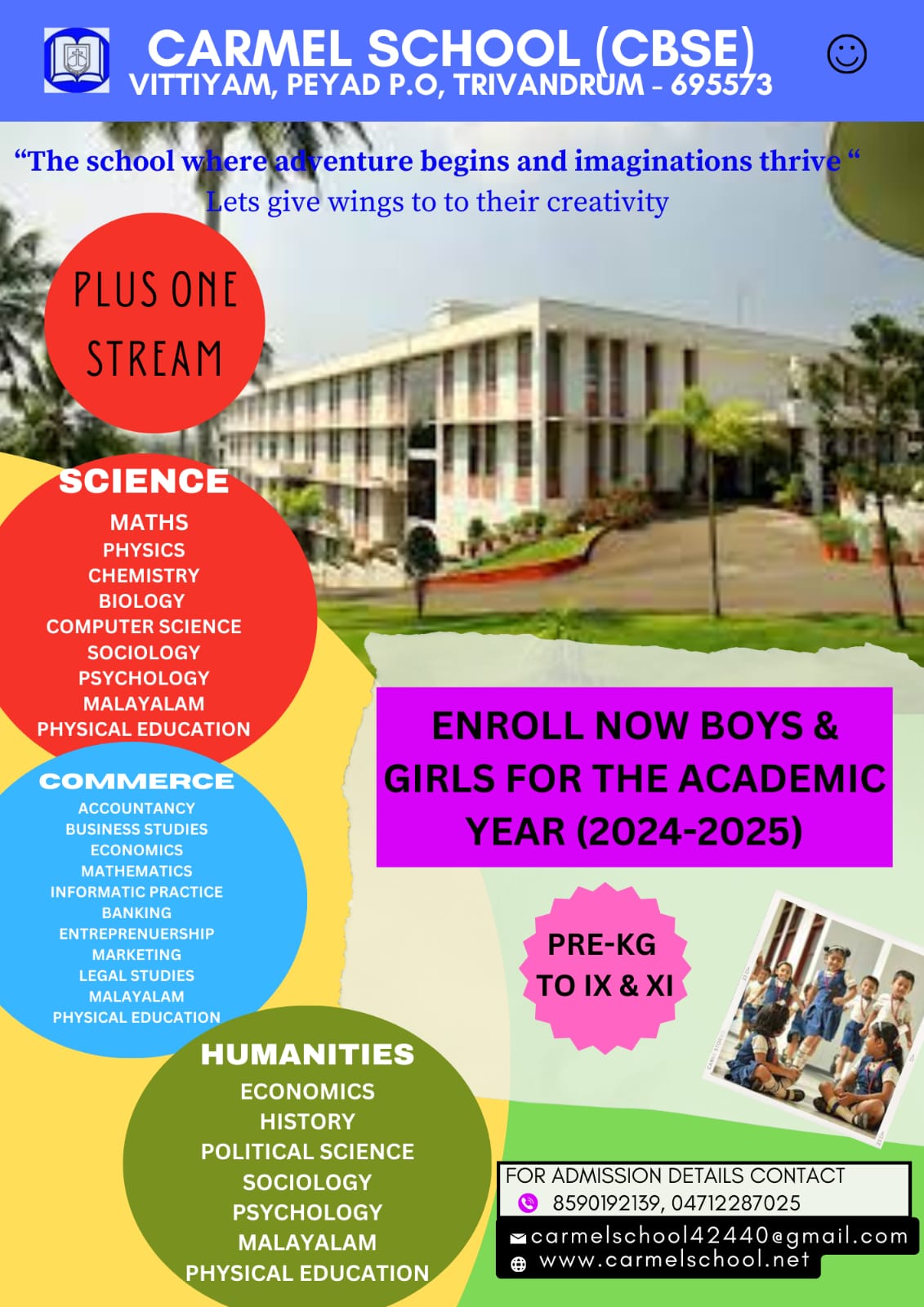 ADMISSIONS ARE OPEN FOR CLASSES PRE-KG TO IX AND PLUS ONE FOR THE ACADEMIC YEAR 2024-2025